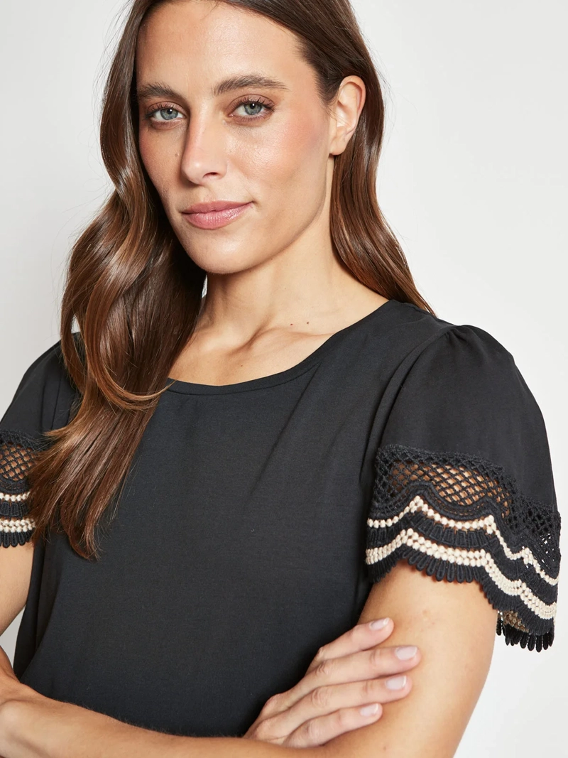 POLERA MUJER CACHAREL ALGODÓN MANGA CORTA VUELOS MACRAMÉ - 3