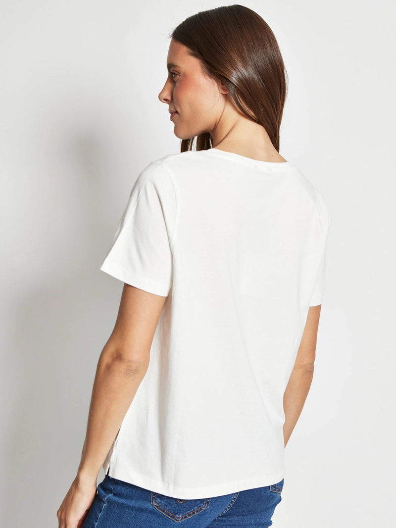 POLERA MUJER CACHAREL ALGODÓN MANGA CORTA APLICACIÓN - 2