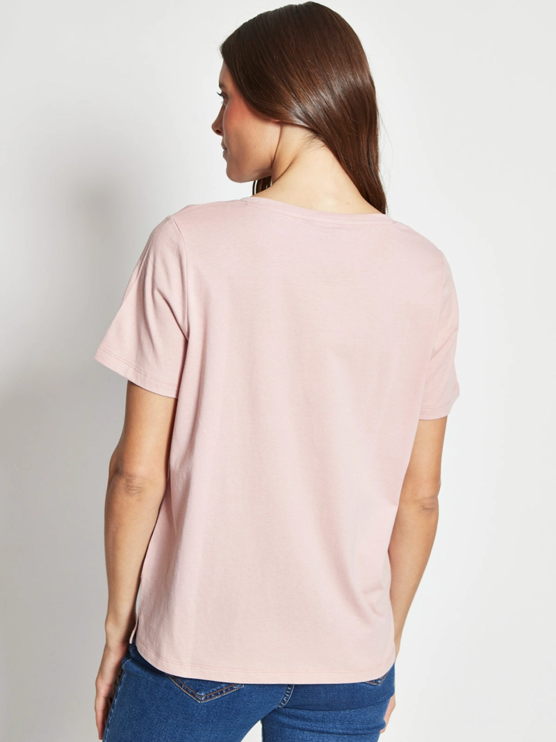 POLERA MUJER CACHAREL ALGODÓN MANGA CORTA APLICACIÓN - 2