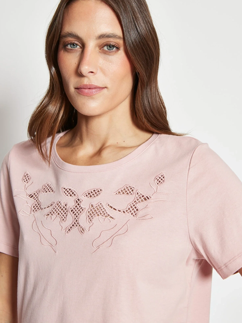 POLERA MUJER CACHAREL ALGODÓN MANGA CORTA APLICACIÓN - 3