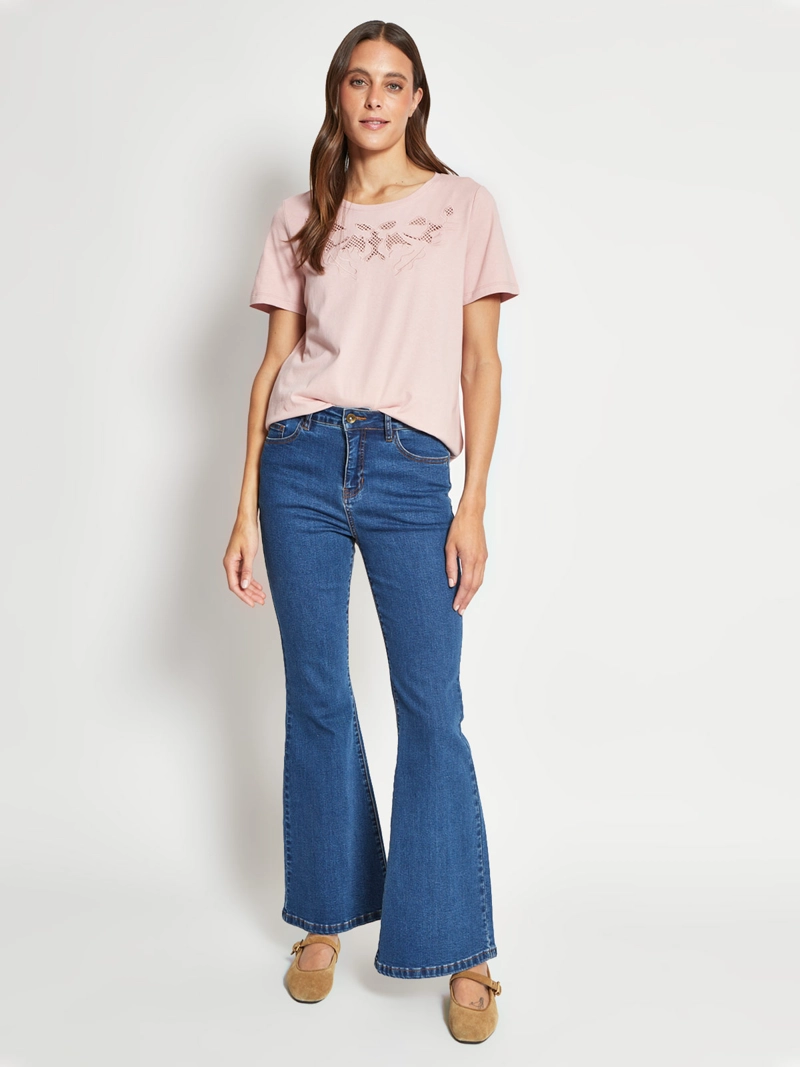 POLERA MUJER CACHAREL ALGODÓN MANGA CORTA APLICACIÓN - 4
