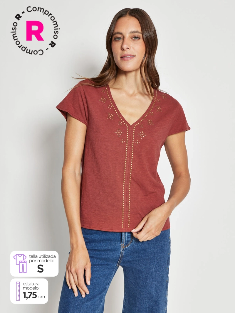 TATIENNE POLERA MUJER TATIENNE ALGODÓN MANGA CORTA TACHAS