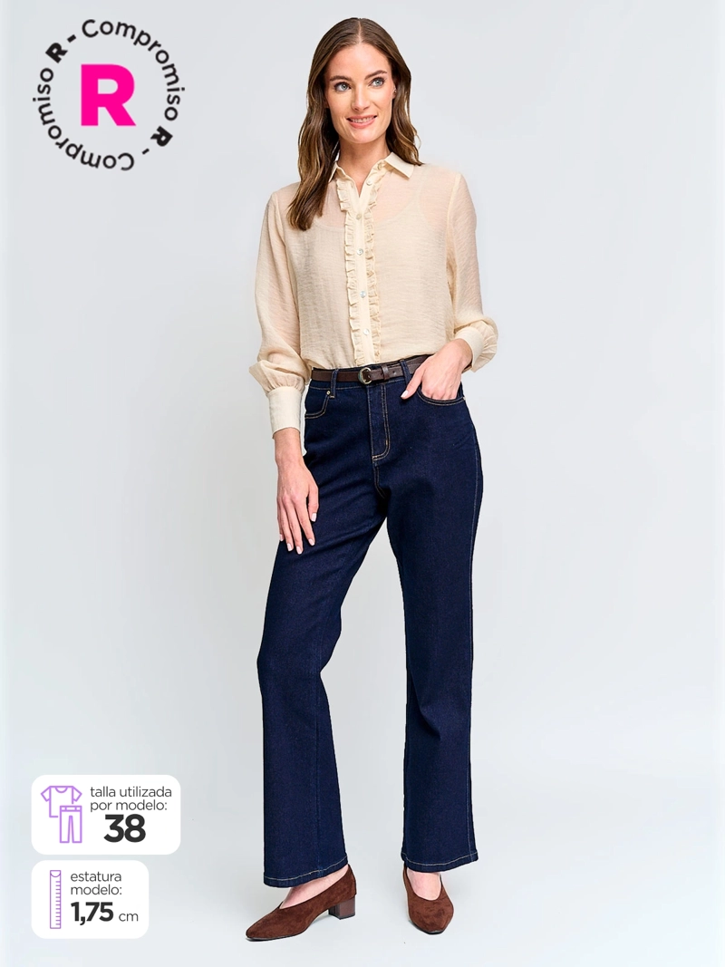 JEANS MUJER CACHAREL ALGODÓN RECTO CINTURÓN - 1