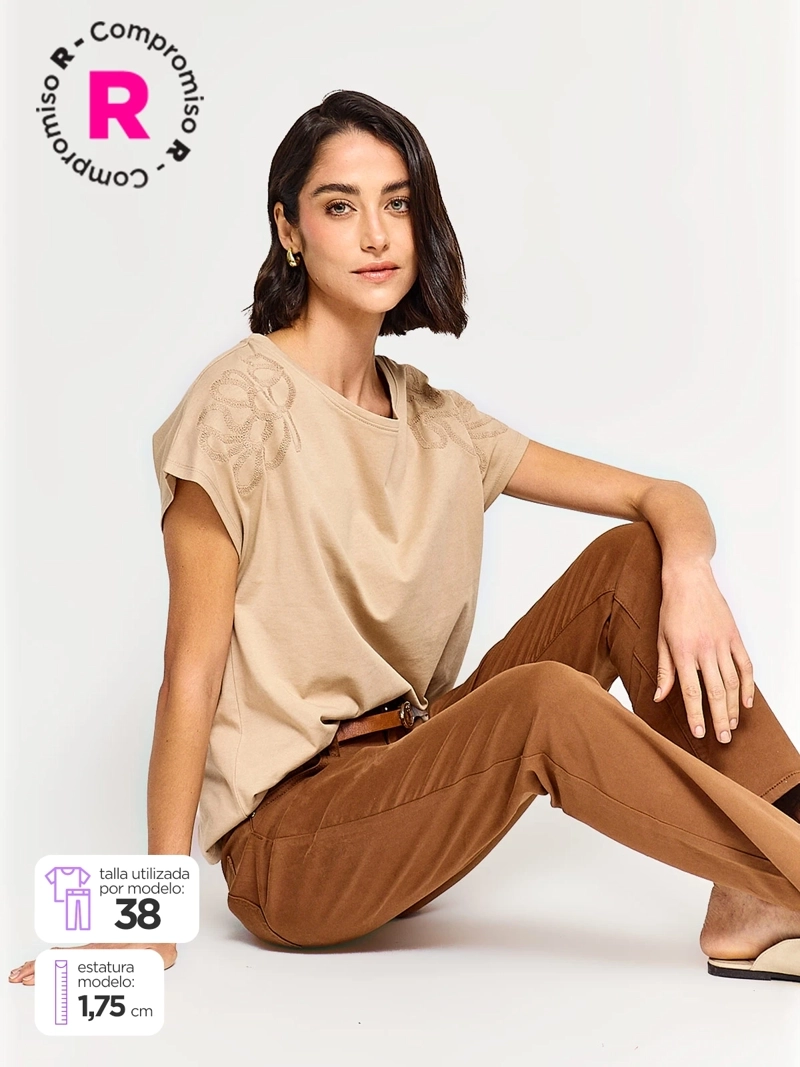 PANTALÓN MUJER CACHAREL ALGODÓN RECTO CINTURÓN - 1