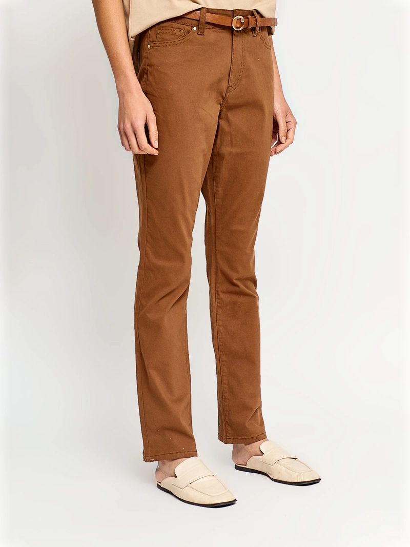PANTALÓN MUJER CACHAREL ALGODÓN RECTO CINTURÓN - 2