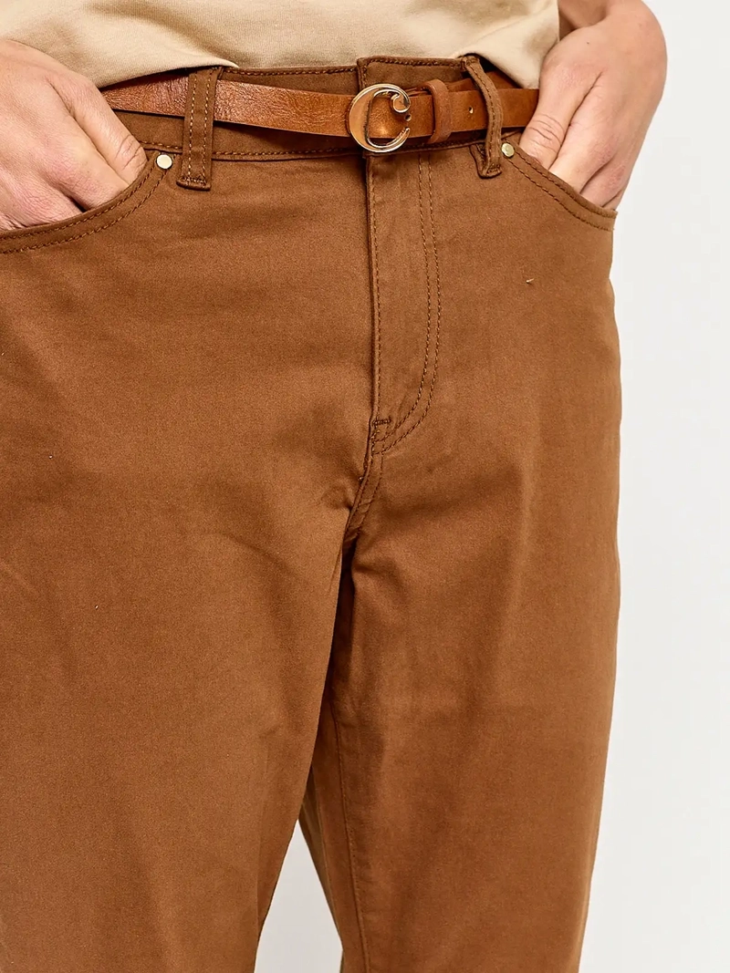 PANTALÓN MUJER CACHAREL ALGODÓN RECTO CINTURÓN - 4