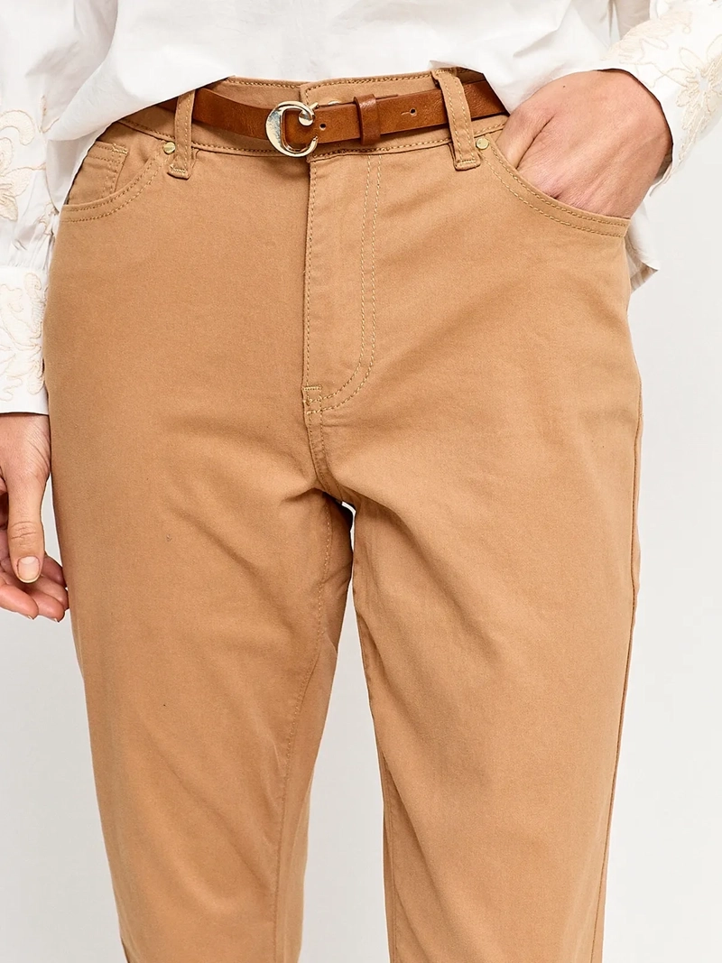 PANTALÓN MUJER CACHAREL ALGODÓN RECTO CINTURÓN - 4
