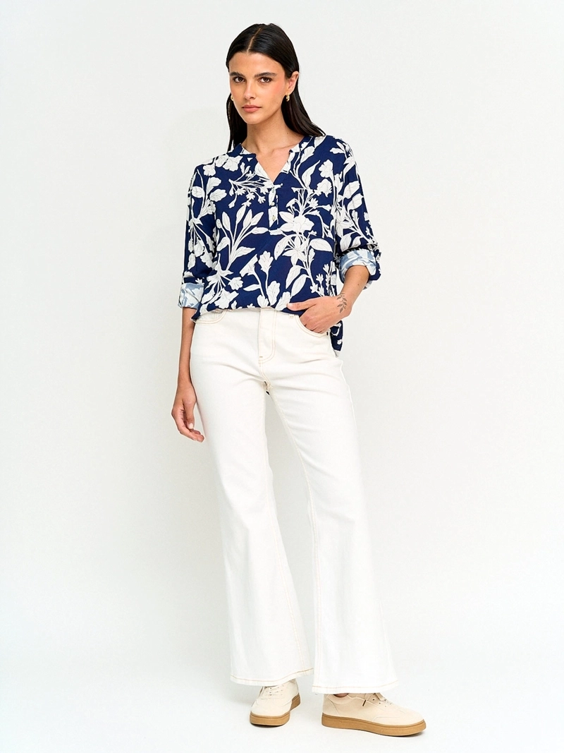 BLUSA MUJER AZIZ CUELLO MAO MANGA LARGA PRINT - 4