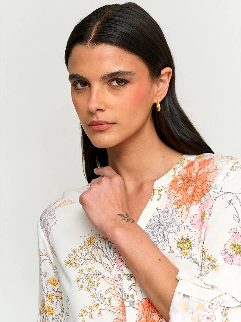 BLUSA MUJER AZIZ CUELLO MAO MANGA LARGA PRINT - 3