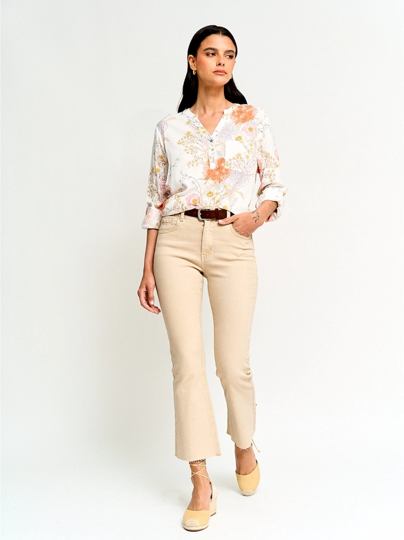 BLUSA MUJER AZIZ CUELLO MAO MANGA LARGA PRINT - 4