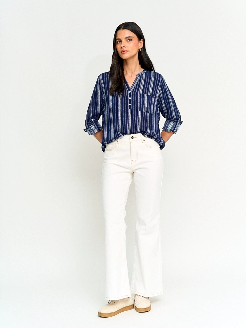 BLUSA MUJER AZIZ CUELLO MAO MANGA LARGA PRINT - 4