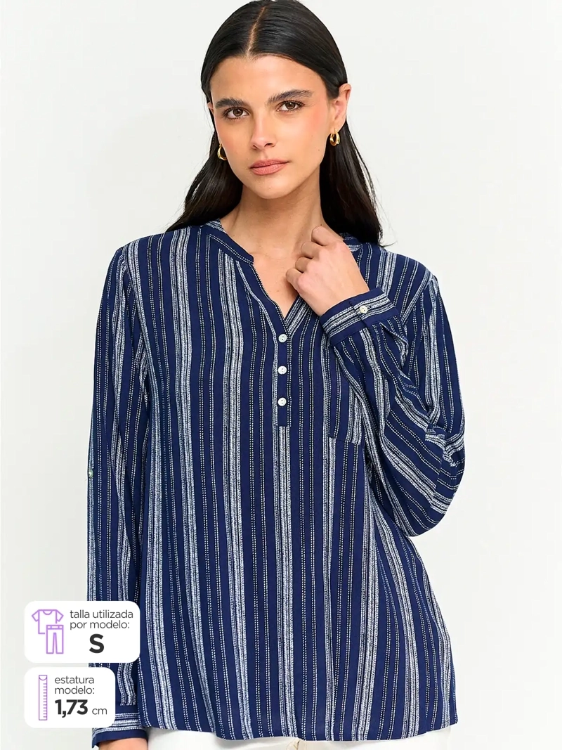 BLUSA MUJER AZIZ CUELLO MAO MANGA LARGA PRINT