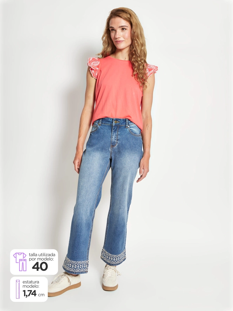 JEANS MUJER AZIZ ALGODÓN BORDADO - 1