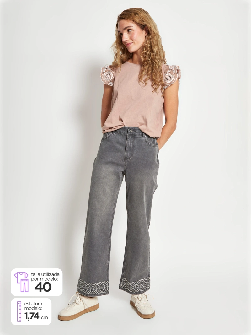 JEANS MUJER AZIZ ALGODÓN BORDADO - 1