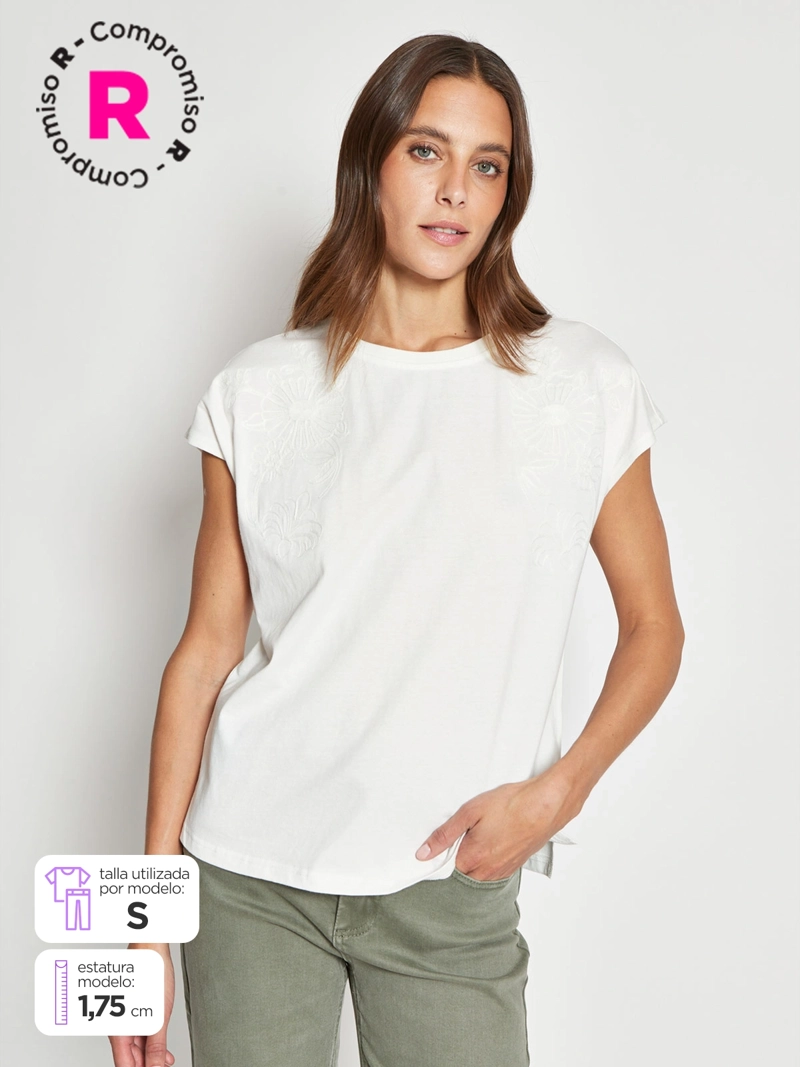 POLERA MUJER REGATTA ALGODÓN MANGA CORTA BORDADO - 1