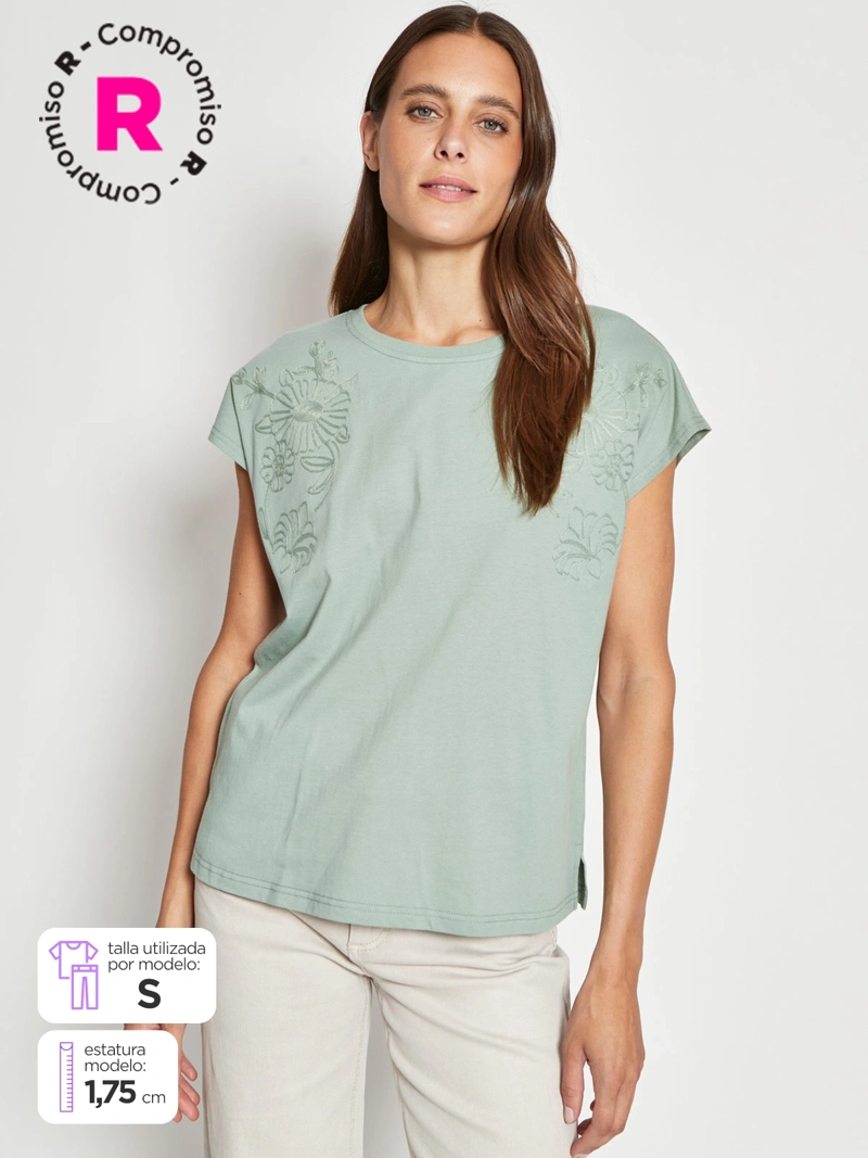 POLERA MUJER REGATTA ALGODÓN MANGA CORTA BORDADO - 1