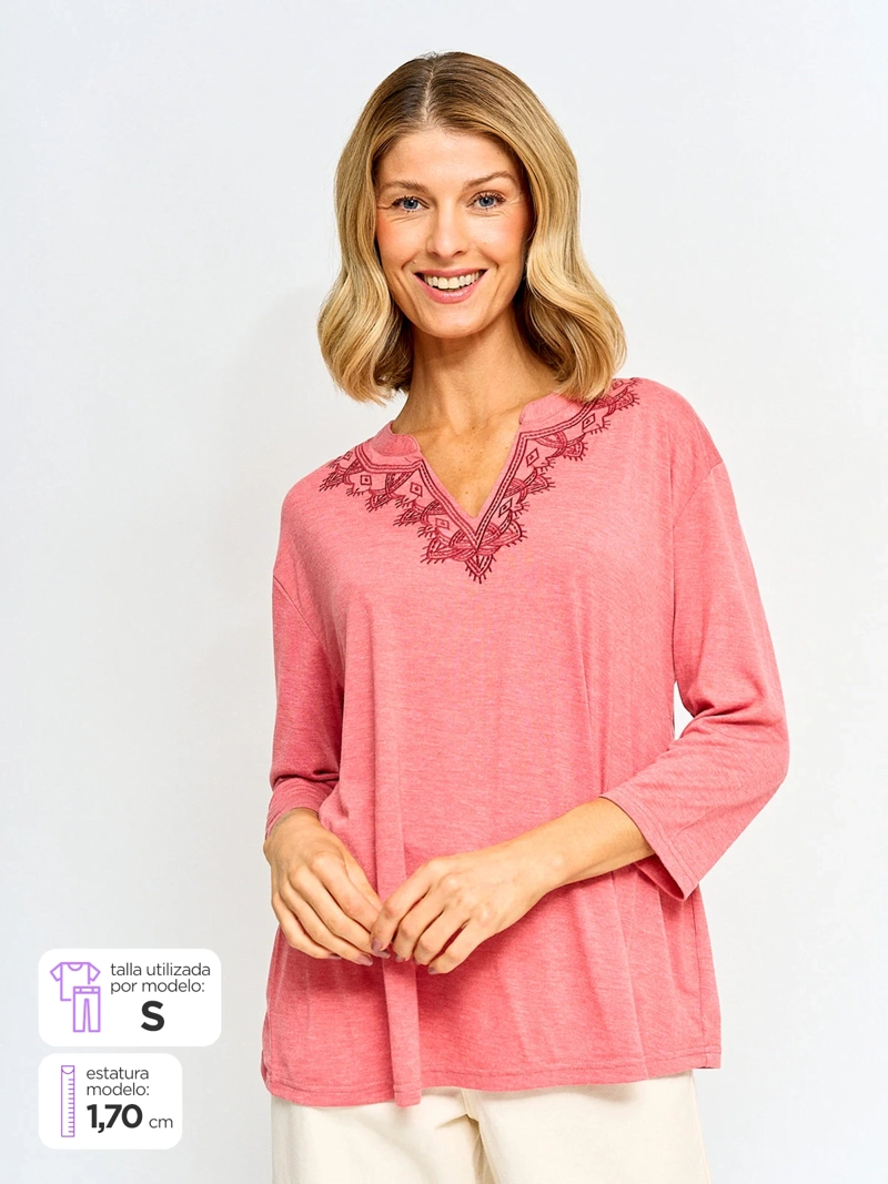 POLERA MUJER AZIZ MANGA 3/4 CORDADA - 1