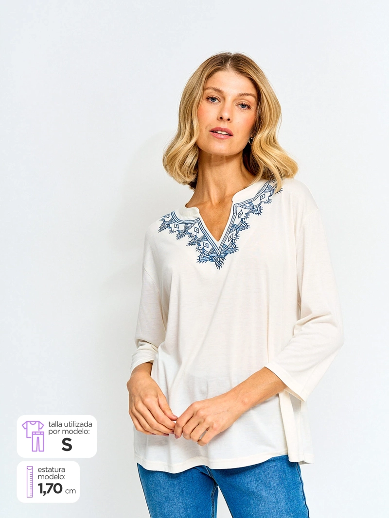 POLERA MUJER AZIZ MANGA 3/4 CORDADA - 1
