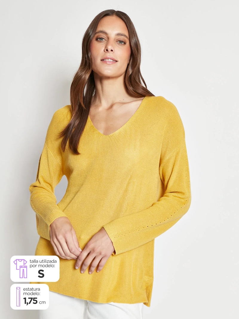 SWEATER MUJER AZIZ CUELLO EN V MANGA LARGA - 1