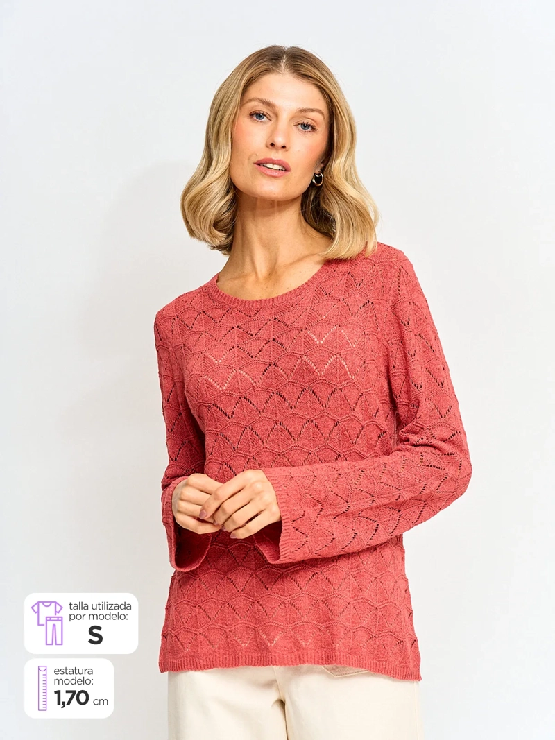 SWEATER MUJER AZIZ MANGA LARGA CALADO - 1
