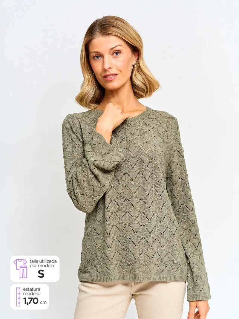 SWEATER MUJER AZIZ MANGA LARGA CALADO
