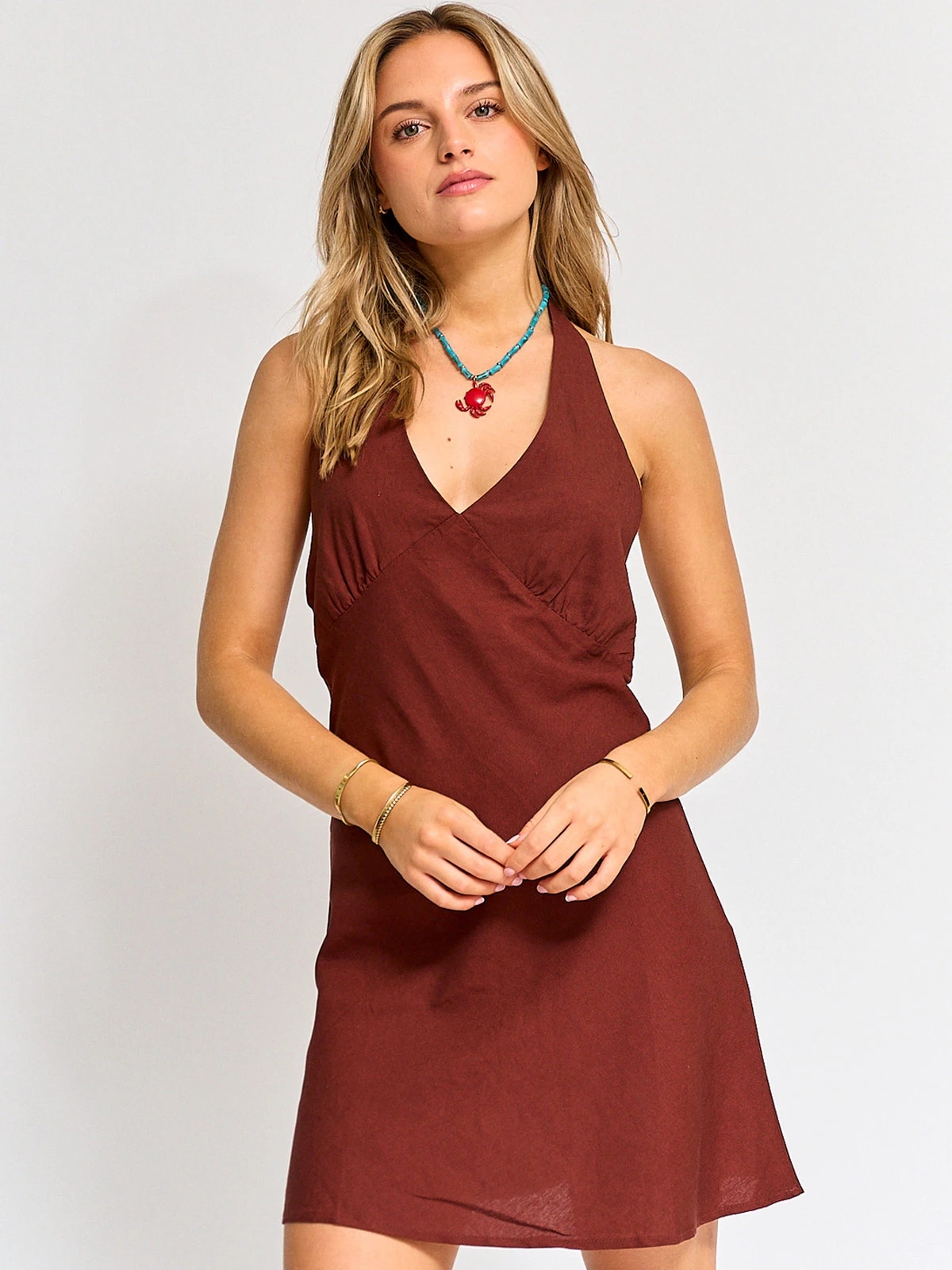 VESTIDO MUJER INDEX LINO CORTO HALTER - 2