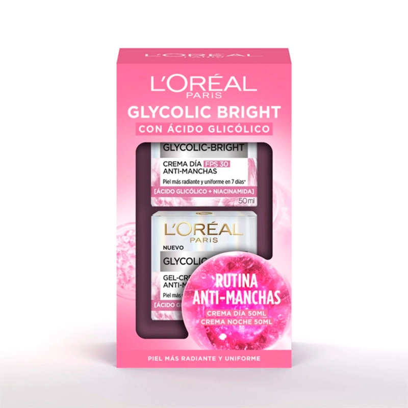 SET DE CREMAS LOREAL GLYCOLIC BRIGHT DÍA SPF30 50 ML + NOCHE 50 GR - 1