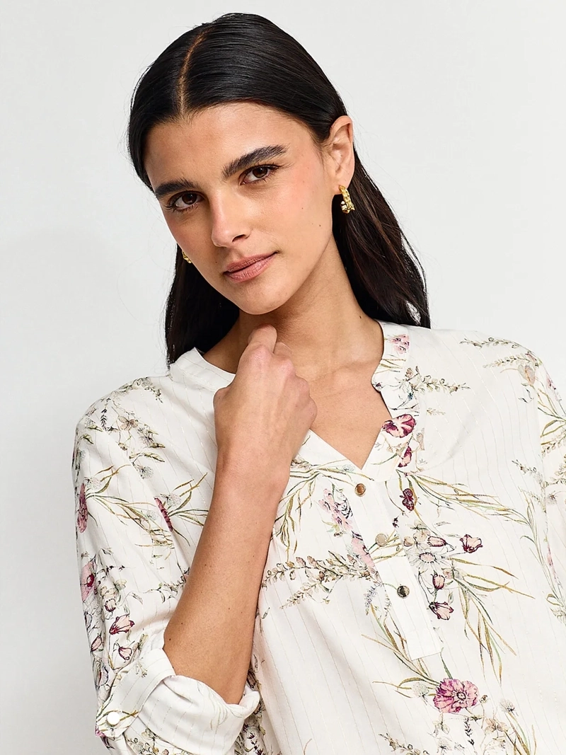 BLUSA MUJER CACHAREL CUELLO MAO MANGA LARGA ESTAMPADO - 3