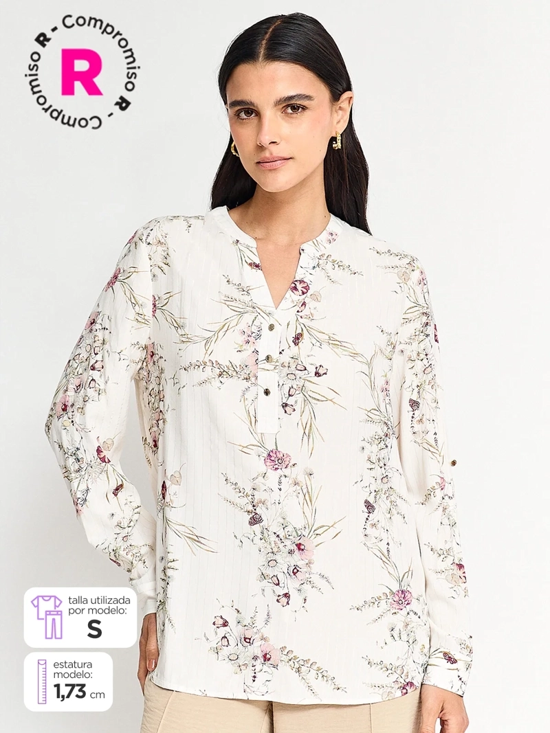 CACHAREL BLUSA MUJER CACHAREL CUELLO MAO MANGA LARGA ESTAMPADO