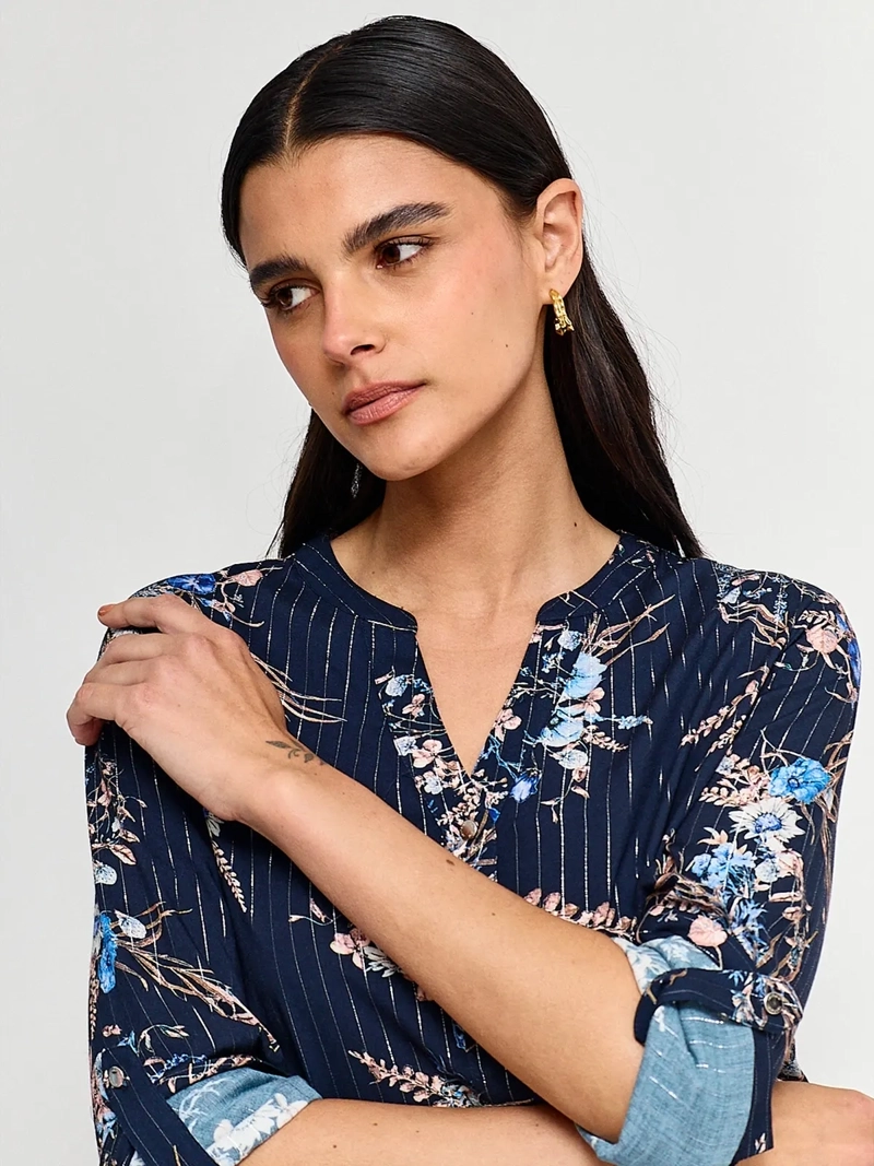 BLUSA MUJER CACHAREL CUELLO MAO MANGA LARGA ESTAMPADO - 3