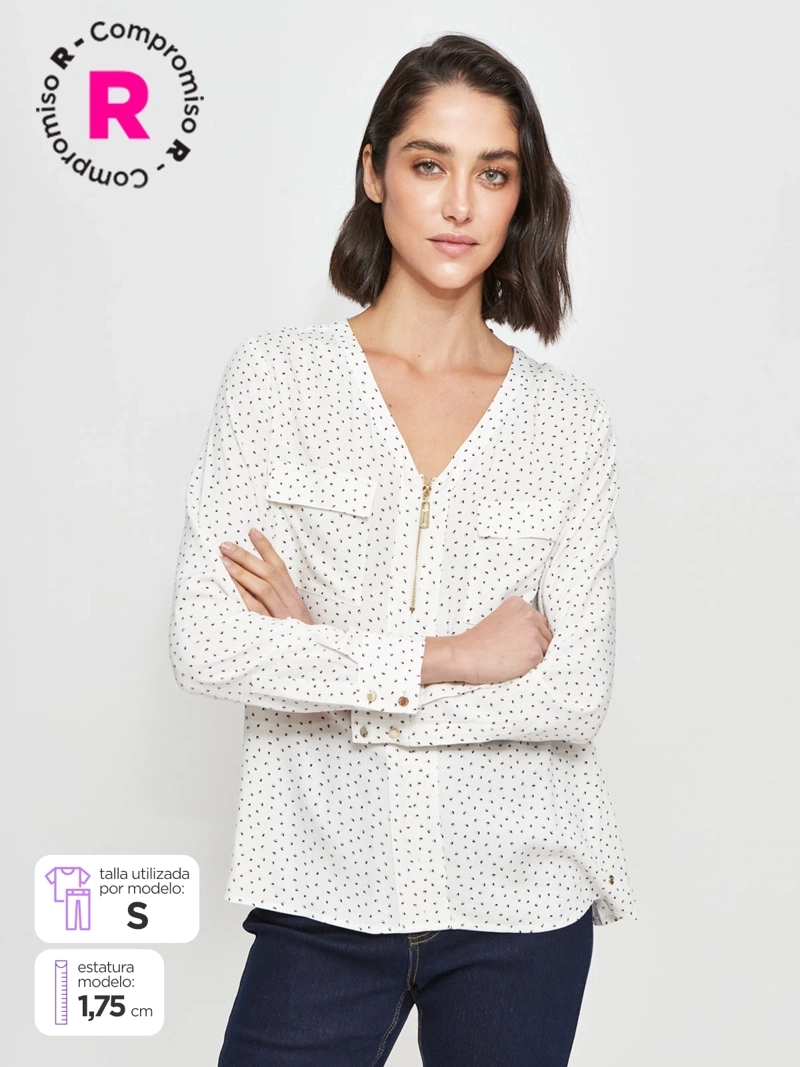 BLUSA MUJER CACHAREL CUELLO EN V MANGA LARGA - 1