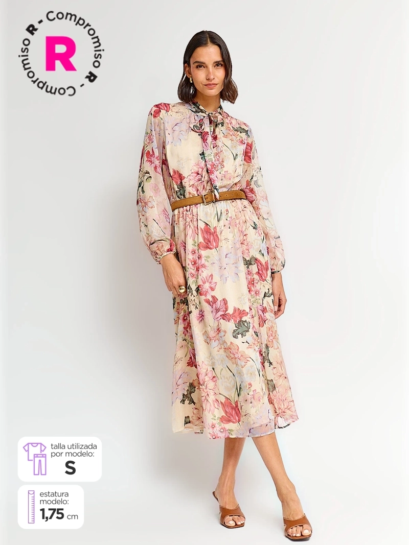 VESTIDO MUJER CACHAREL LARGO CUELLO CAMISERO ESTAMPADO - 1