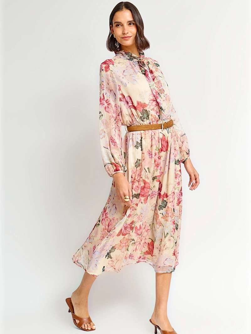 VESTIDO MUJER CACHAREL LARGO CUELLO CAMISERO ESTAMPADO - 2