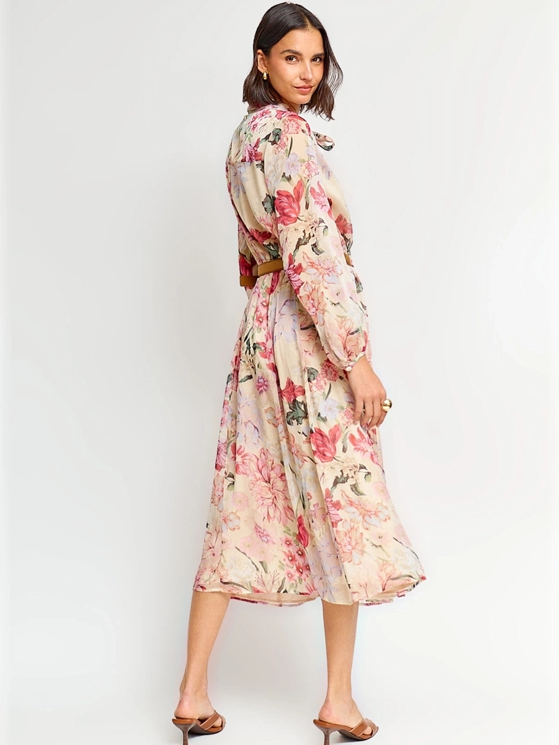 VESTIDO MUJER CACHAREL LARGO CUELLO CAMISERO ESTAMPADO - 3