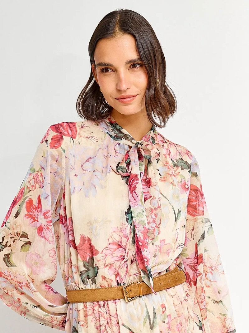 VESTIDO MUJER CACHAREL LARGO CUELLO CAMISERO ESTAMPADO - 4