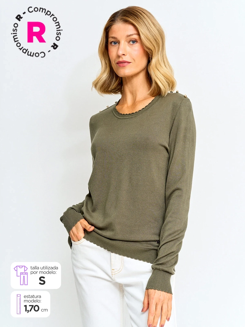 SWEATER MUJER CACHAREL MANGA LARGA BOTONES - 1