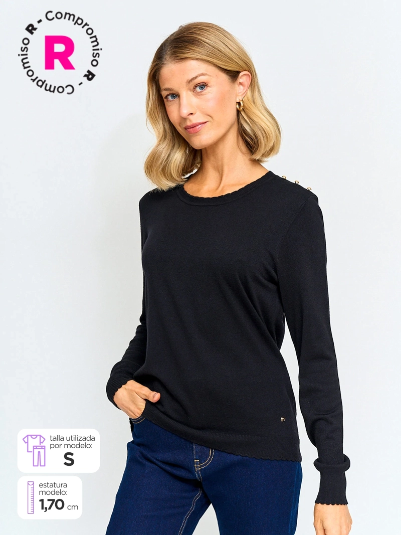 SWEATER MUJER CACHAREL MANGA LARGA BOTONES - 1