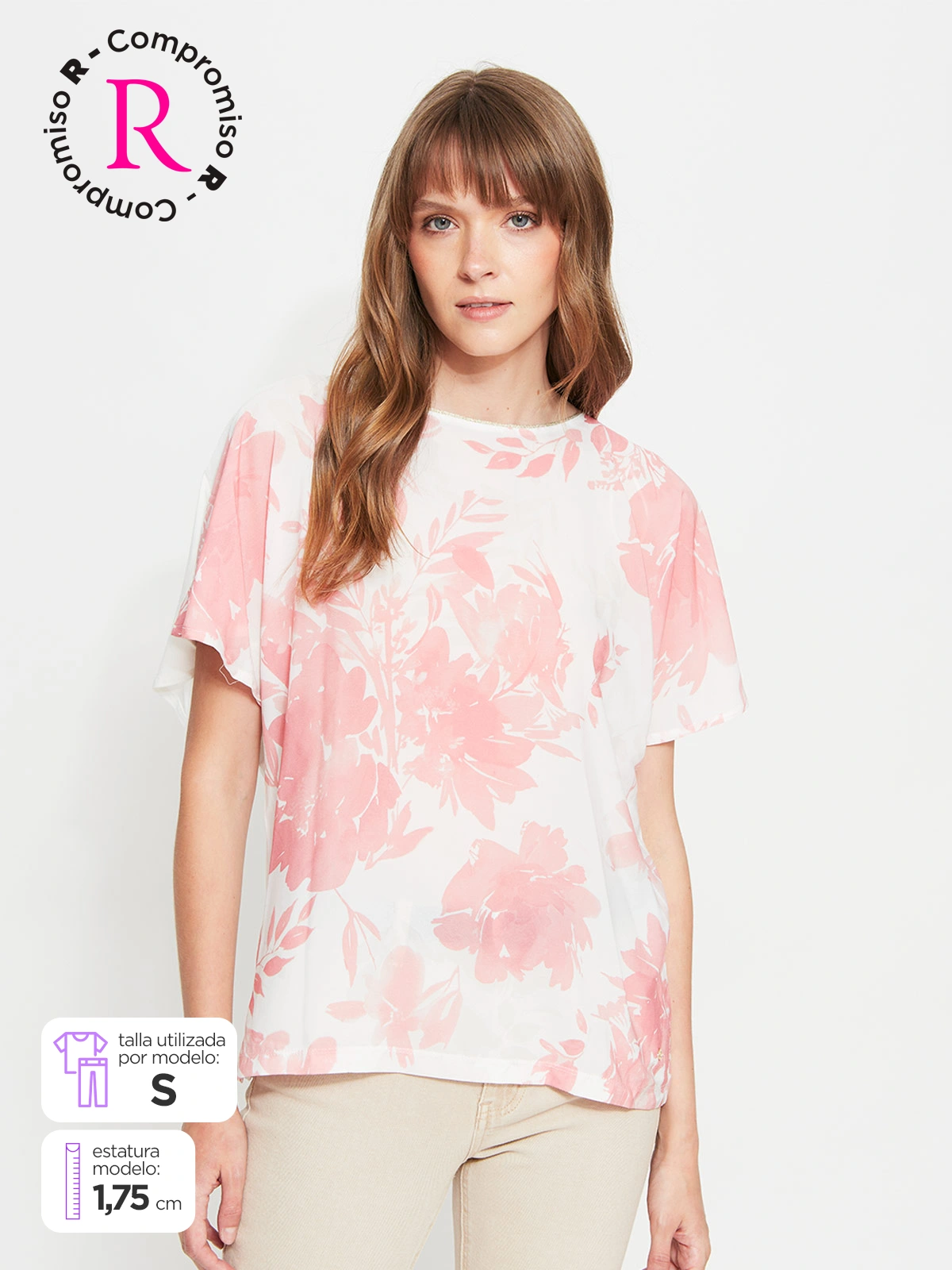 POLERA MUJER CACHAREL MANGA CORTA CAÍDA ESTAMPADA - 1