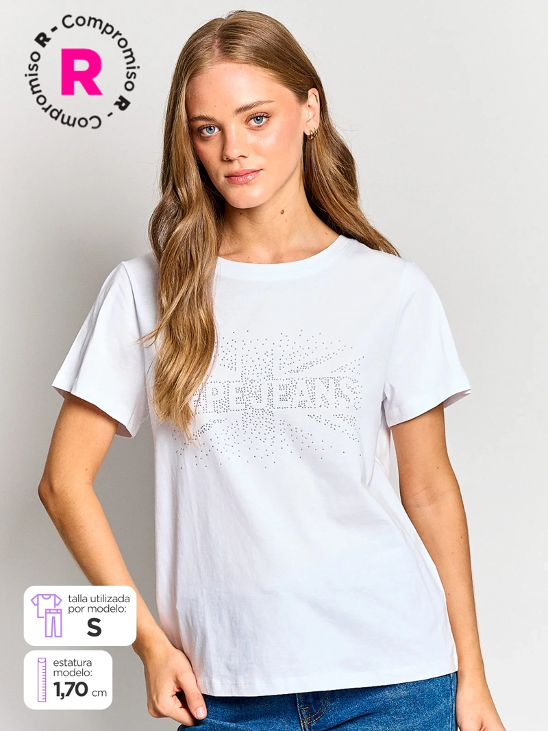 POLERA MUJER PEPE JEANS ALGODÓN STRASS
