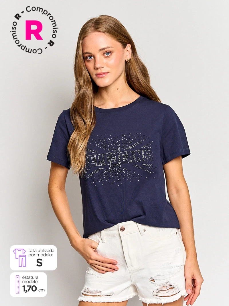 POLERA MUJER PEPE JEANS ALGODÓN STRASS