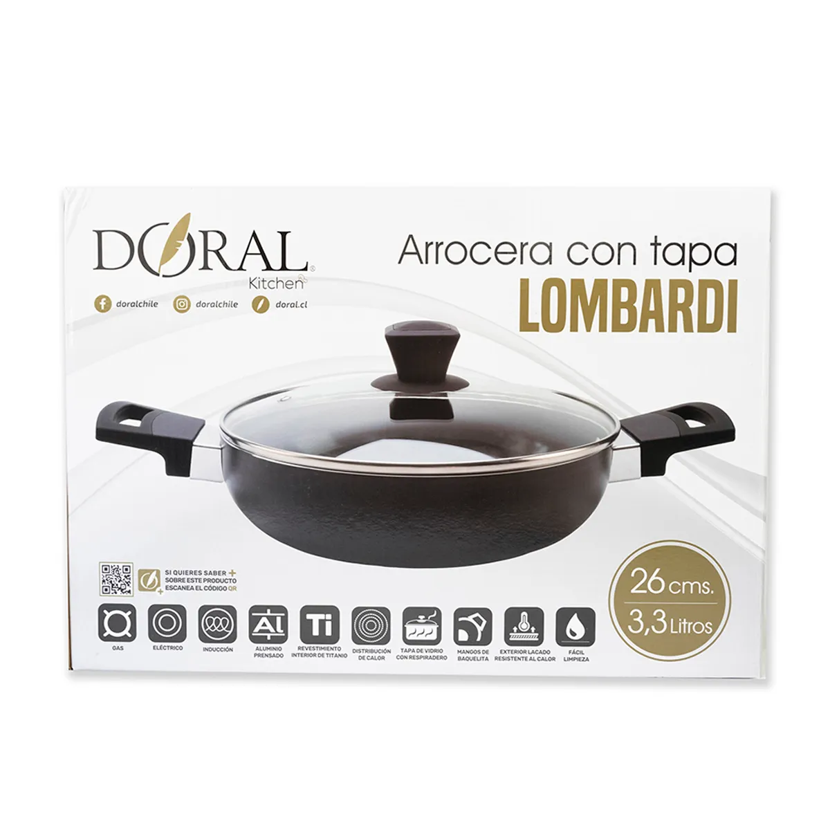 ARROCERA DORAL LOMBARDI CON TAPA 24CM NEGRO - 4