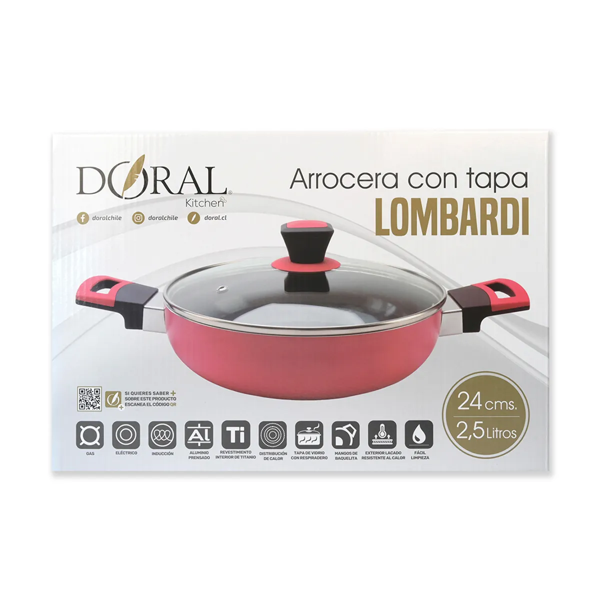 ARROCERA DORAL LOMBARDI CON TAPA 24CM ROJO - 4