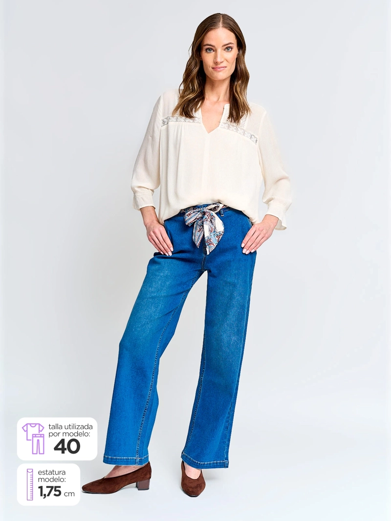 JEANS MUJER AZIZ ALGODÓN ANCHO - 1