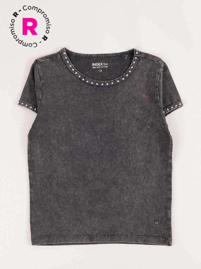 POLERA MANGA CORTA NIÑA INDEX LAVADA CON TACHAS - 1