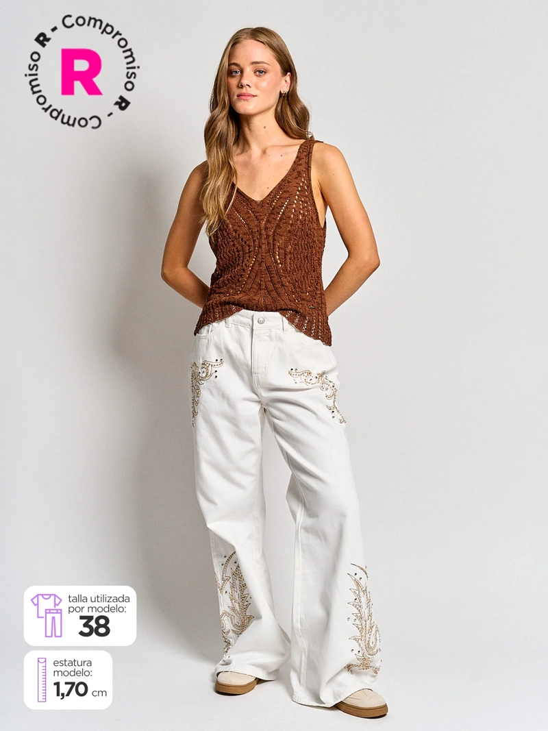 JEANS MUJER BARBADOS ALGODÓN BORDADO - 1