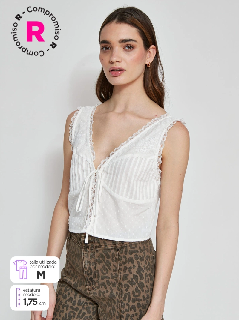 BLUSA MUJER BARBADOS ALGODÓN SIN MANGAS BORDADOS - 1