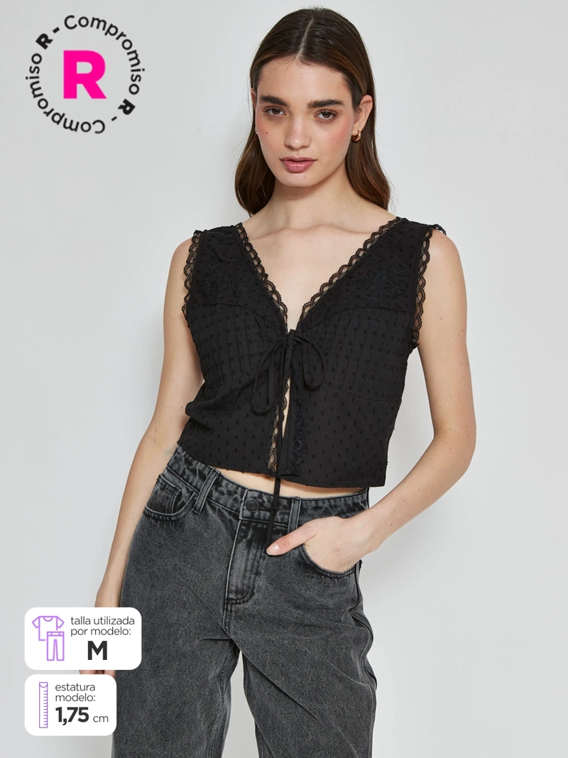 BLUSA MUJER BARBADOS ALGODÓN SIN MANGAS BORDADOS - 1