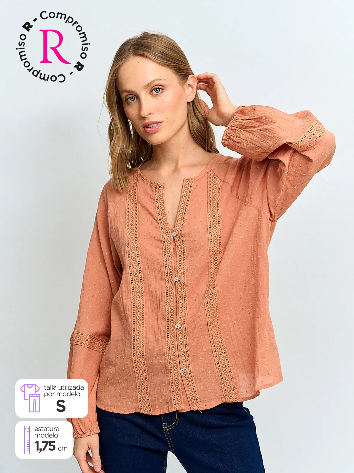 BLUSA MUJER TATIENNE MANGA LARGA BRILLOS - 1