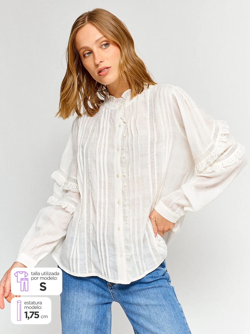 BLUSA MUJER TATIENNE ALGODÓN MANGA LARGA VUELOS - 1