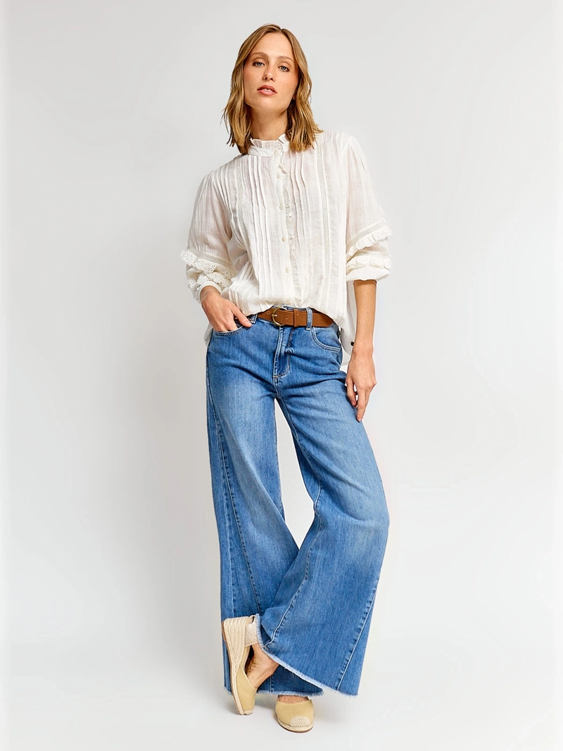 BLUSA MUJER TATIENNE ALGODÓN MANGA LARGA VUELOS - 4